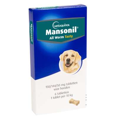 Mansonil All Worm Dog tasty bone Vanaf 2,5 kg  Vanaf 2,5 kg | 2x6 tabletten
